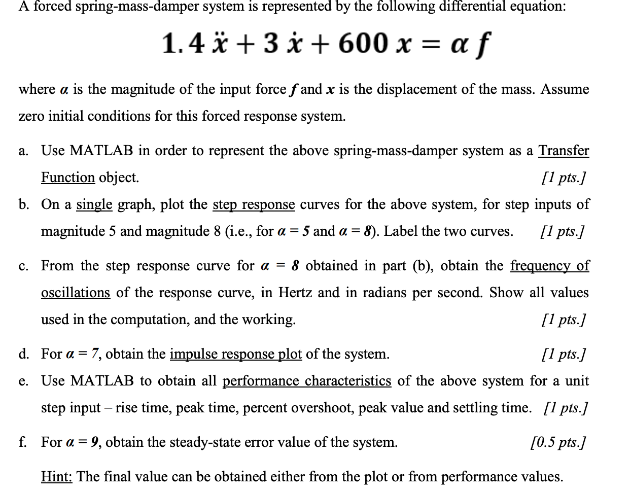 Solved A Forced Spring Mass Damper System Is Represented Chegg Com