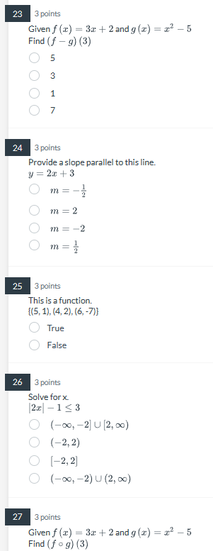 Solved Given F X 3x 2 And G X X2−5 Find F−g 3 5 3 1 7