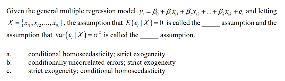 Solved Given the general multiple regression model y; = B. | Chegg.com