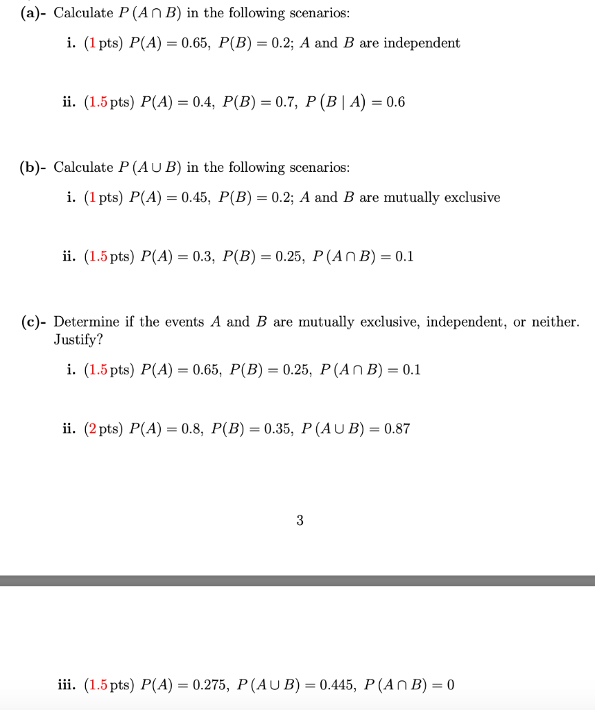 Solved a Calculate P An B in the following scenarios i