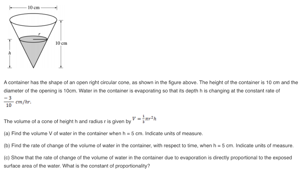 Solved 10 Cm 10 Cm A Container Has The Shape Of An Open R Chegg Com