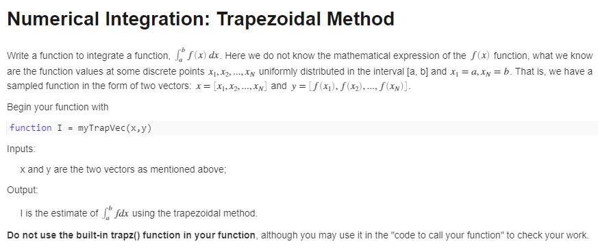 Solved Numerical Integration: Trapezoidal Method. Answer | Chegg.com