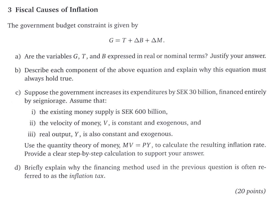 Solved 3 Fiscal Causes of Inflation The government budget | Chegg.com