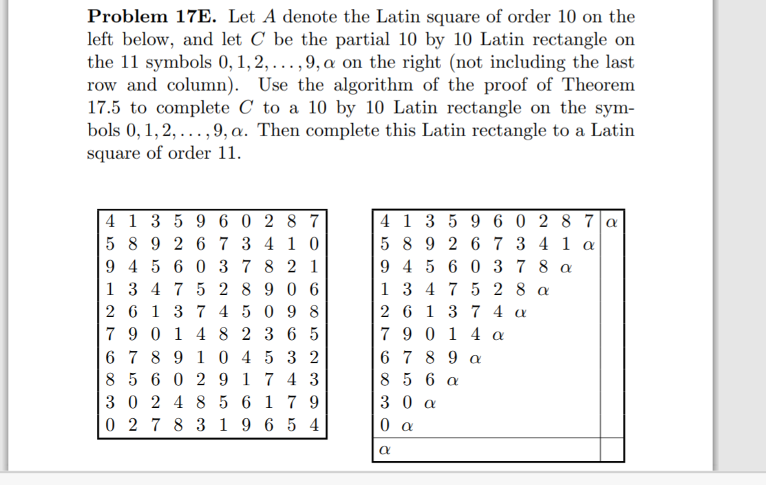 Problem 17E. Let A denote the Latin square of order | Chegg.com