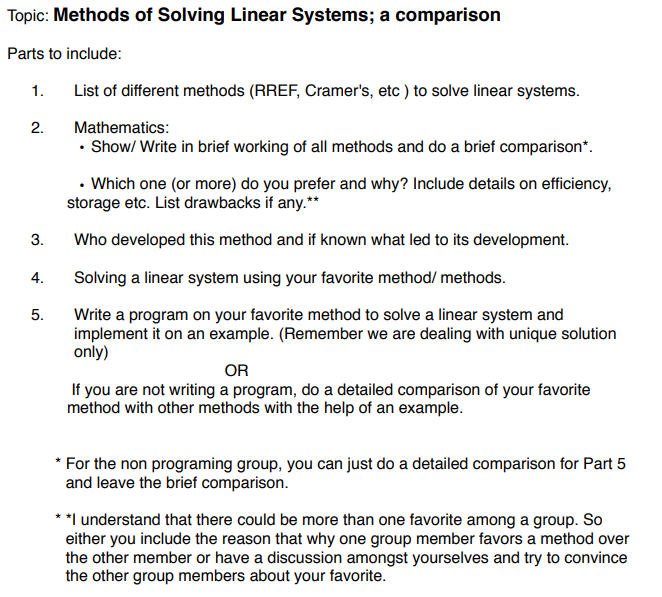 Solved Topic: Methods of Solving Linear Systems; a | Chegg.com