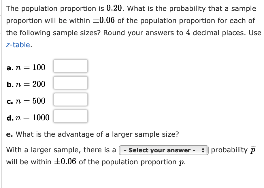 Solved The population proportion is 0.20 . What is the | Chegg.com
