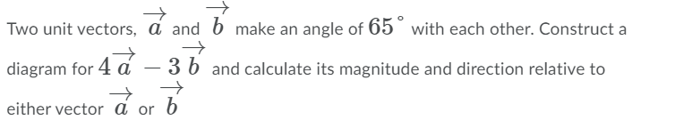 Solved 十 Two unit vectors, á and b make an angle of 65° with | Chegg.com