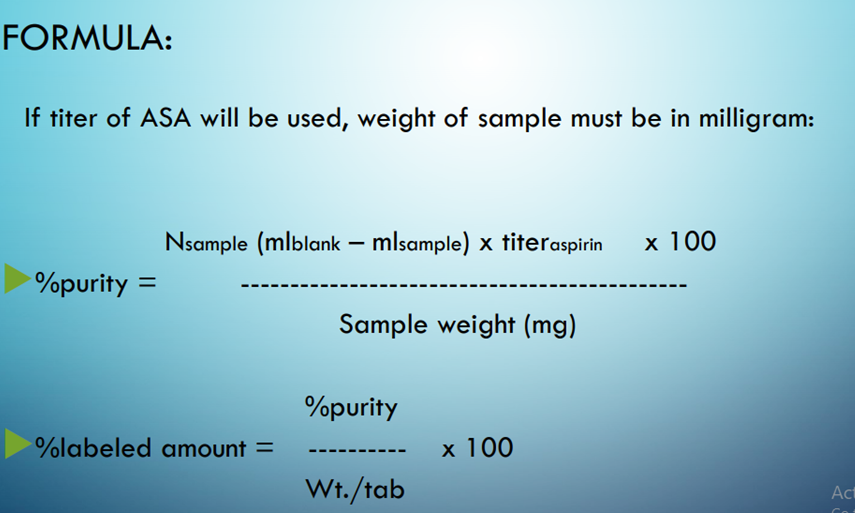 DATA ACTUAL BLANK Weight of aspirin =lgram none •