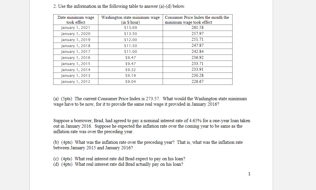 Solved 2. Use the information in the following table to | Chegg.com