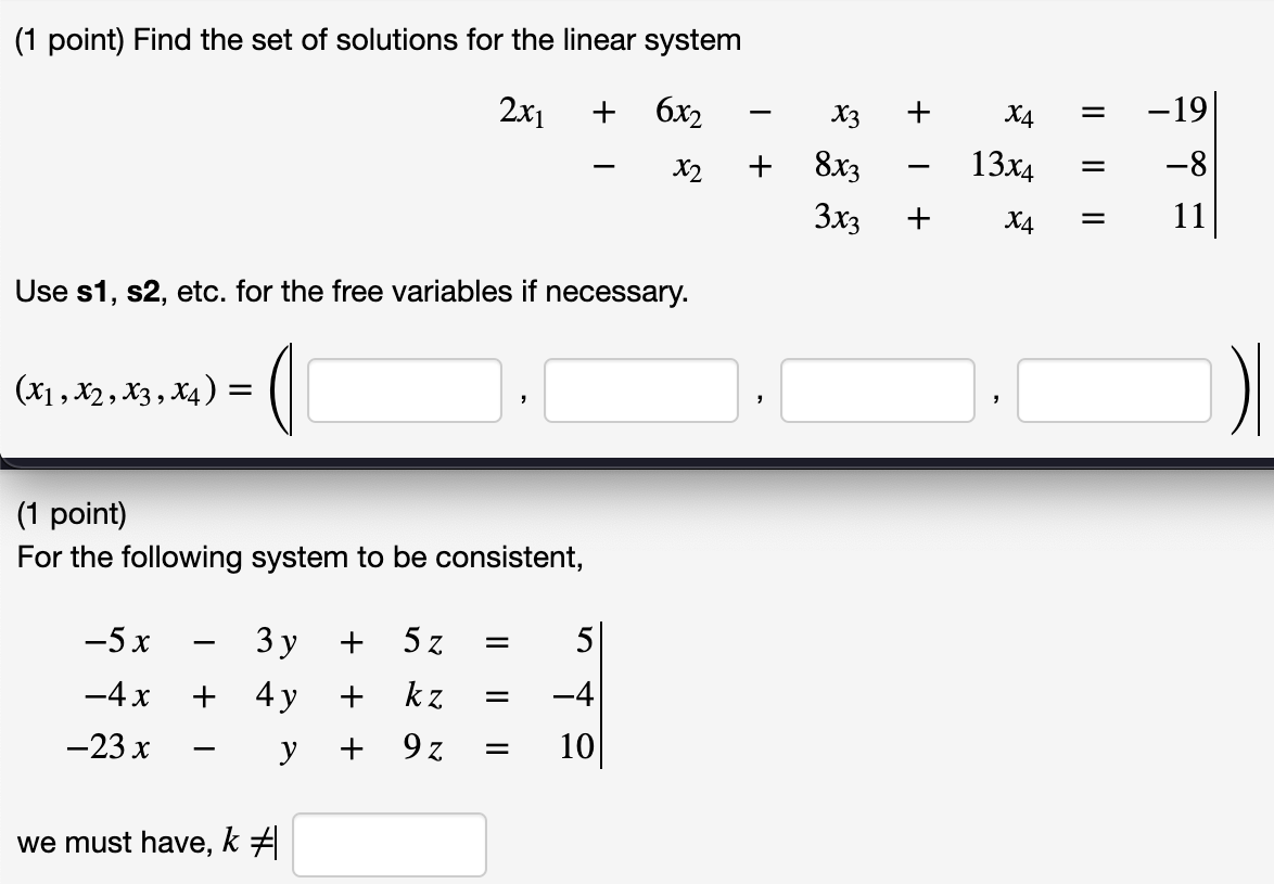 Solved (1 Point) Find The Set Of Solutions For The Linear | Chegg.com