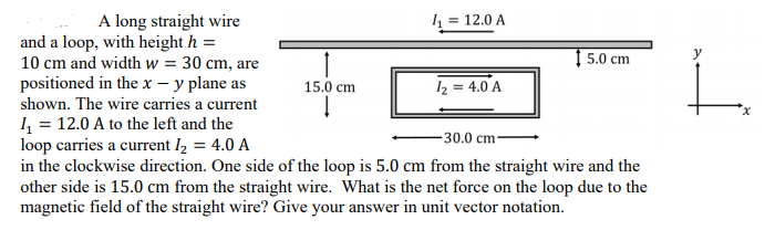 Solved A long straight wire 1 = 12.0 A and a loop, with | Chegg.com