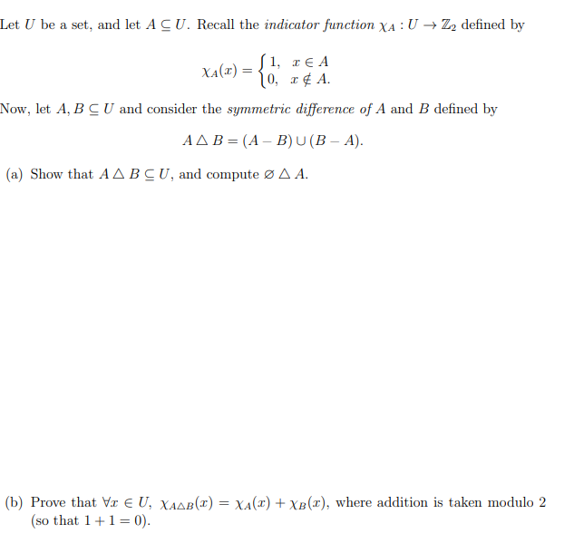 Let U Be A Set And Let A Cu Recall The Indicator Chegg Com