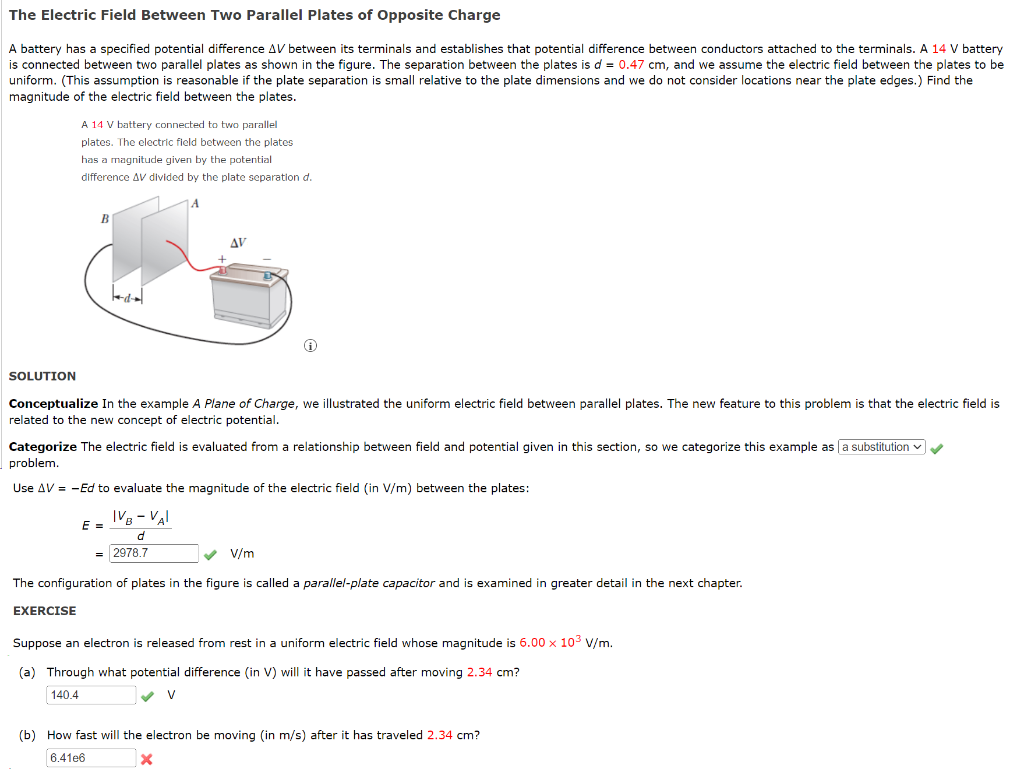 Solved The Electric Field Between Two Parallel Plates Of | Chegg.com