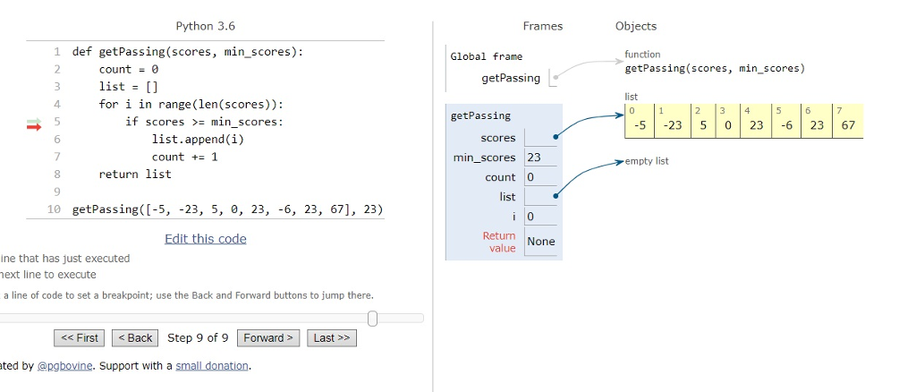 Solved Python 3.6 Frames Objects 1 def getPassing (scores, | Chegg.com