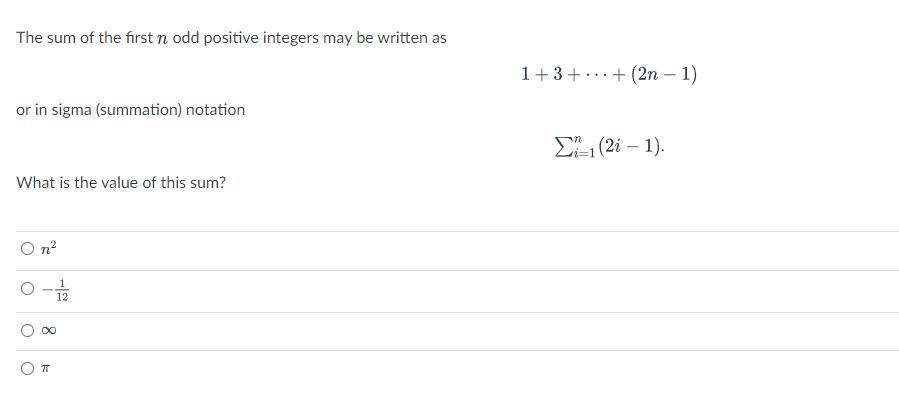 Solved The sum of the first n odd positive integers may be | Chegg.com