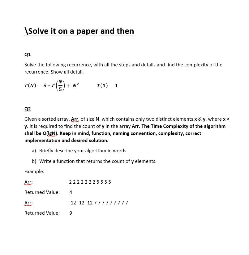 Solved Solve it on a paper and then Q1 Solve the following | Chegg.com