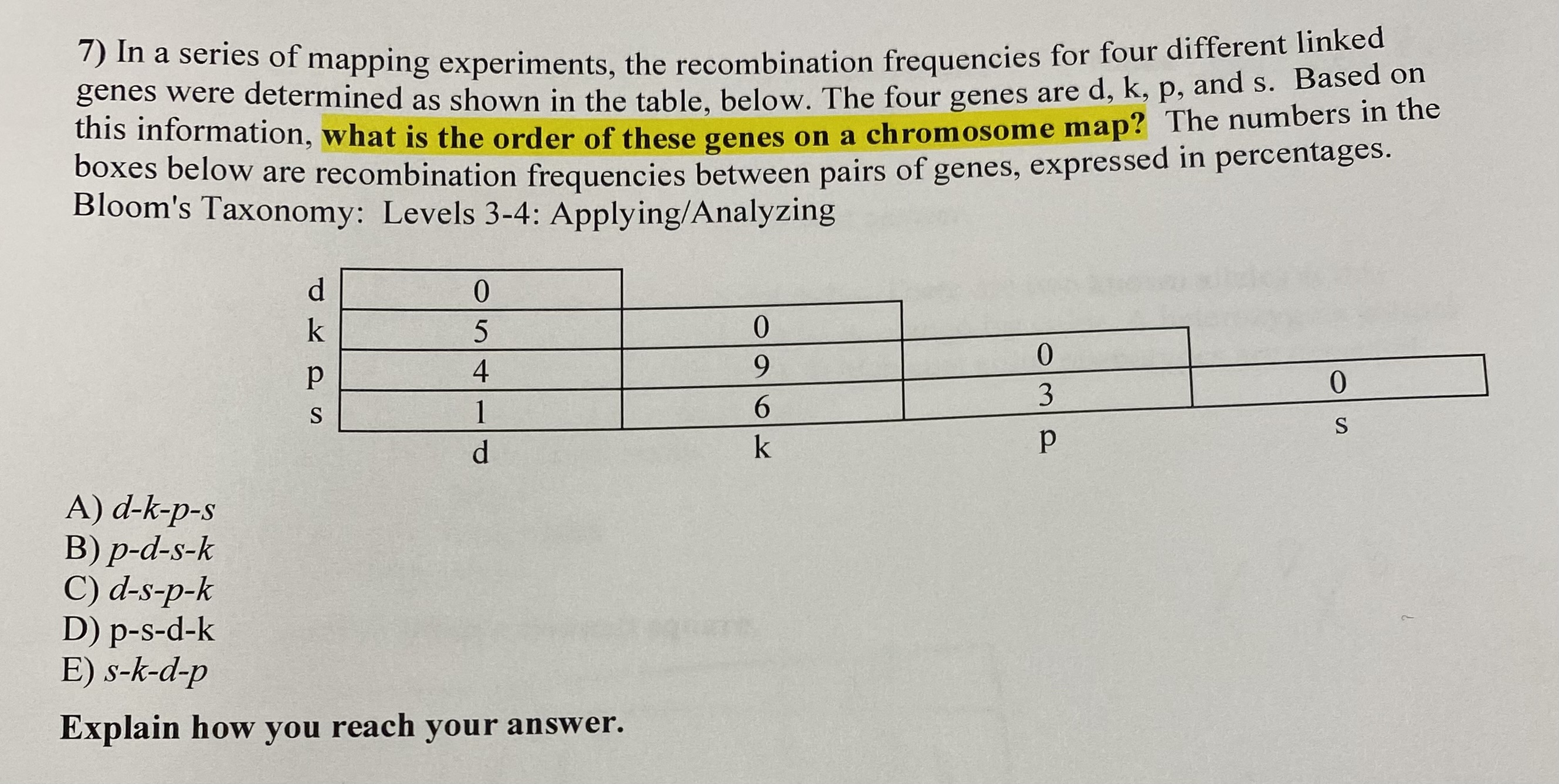 Solved 7) In a series of mapping experiments, the | Chegg.com
