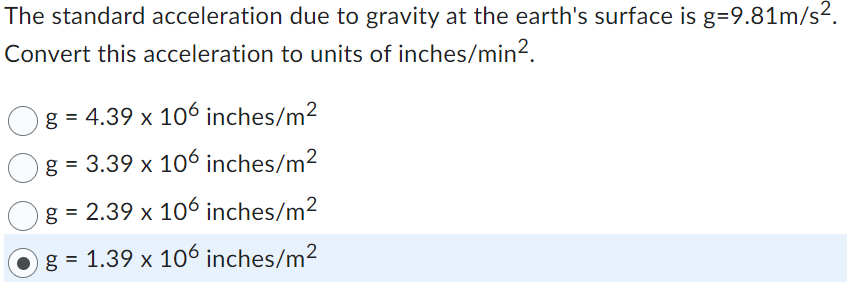 Solved The standard acceleration due to gravity at the | Chegg.com