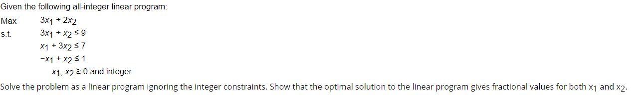 Solved Given the following all-integer linear program: Max | Chegg.com