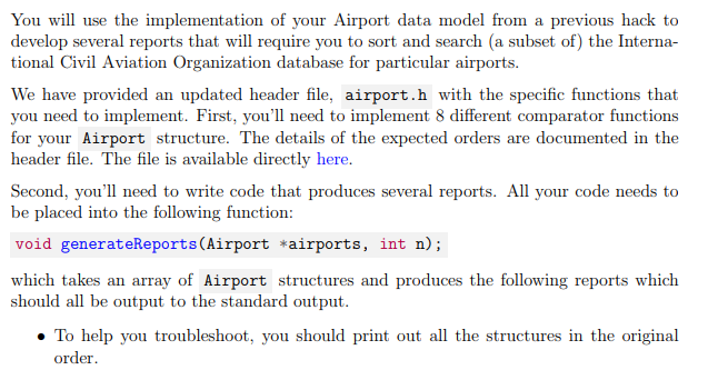 You will use the implementation of your Airport data | Chegg.com