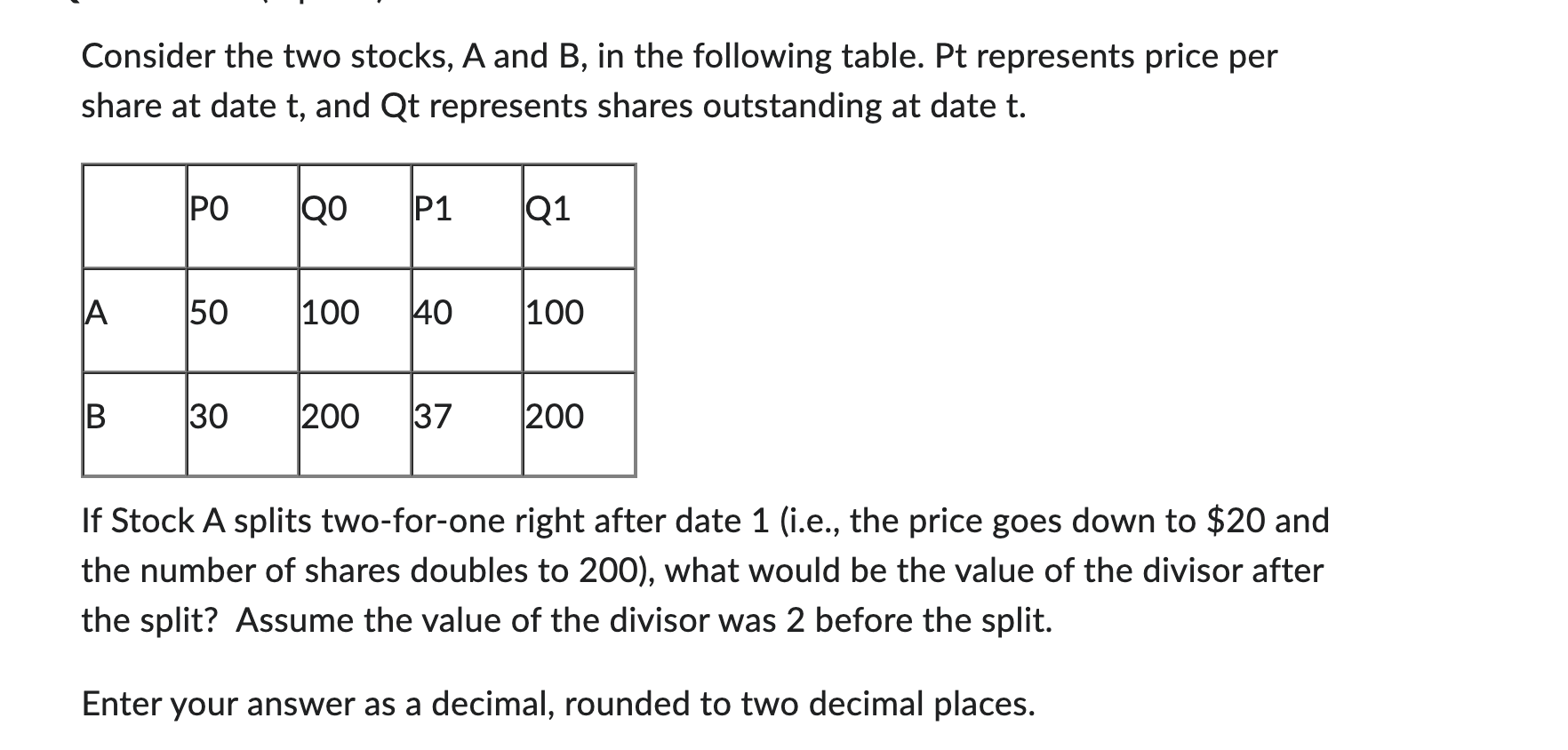 Solved Consider The Two Stocks, A And B, In The Following | Chegg.com