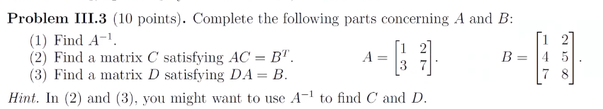 Solved Problem III.3 (10 points). Complete the following | Chegg.com