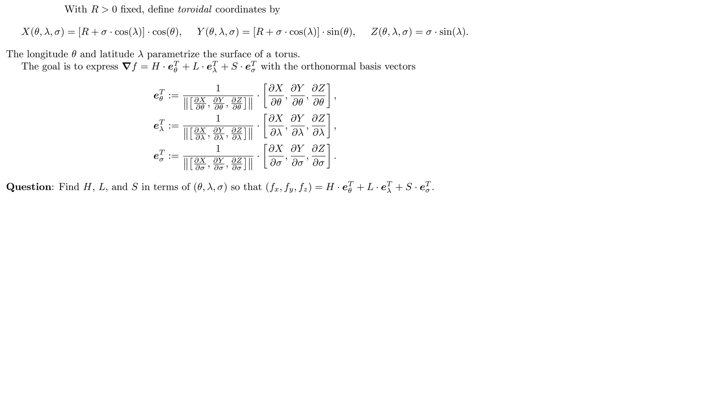 Solved With R 0 Fixed Define Toroidal Coordinates By X Chegg Com