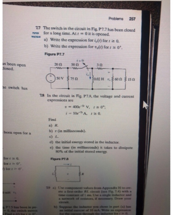 Solved Problems 257 7 The switch in the circuit in Fig P7.7 | Chegg.com