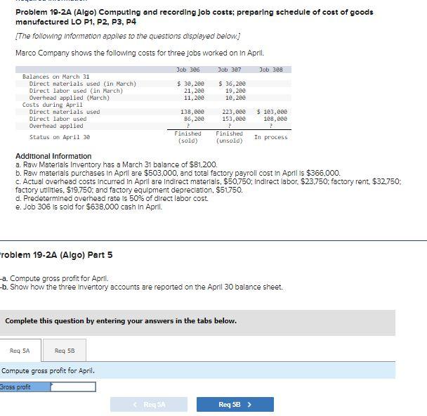 Solved Problem 19-2A (Algo) Computing and recording Job | Chegg.com