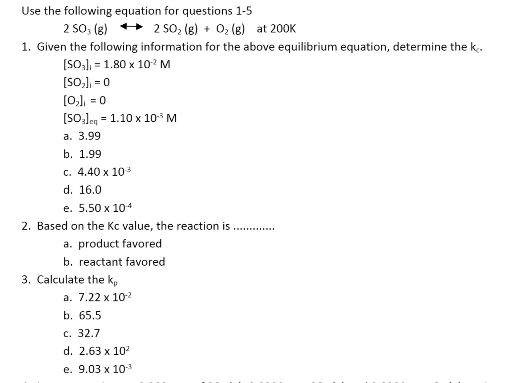 Solved Use The Following Equation For Questions 1-5 2 503 | Chegg.com