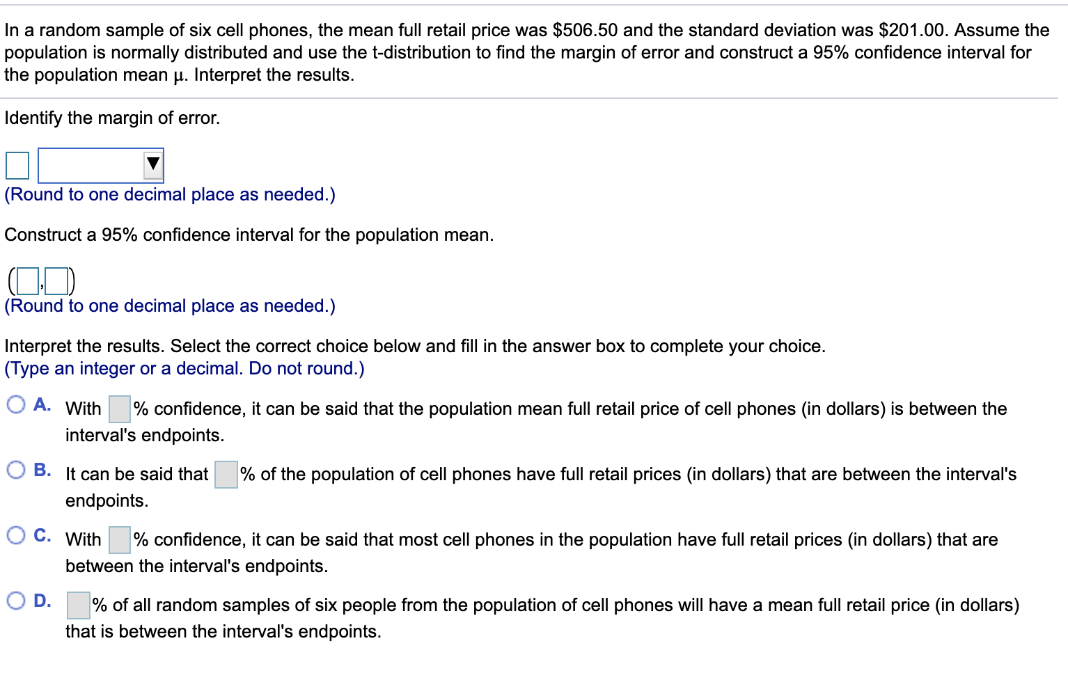 Solved In a random sample of six cell phones, the mean full | Chegg.com