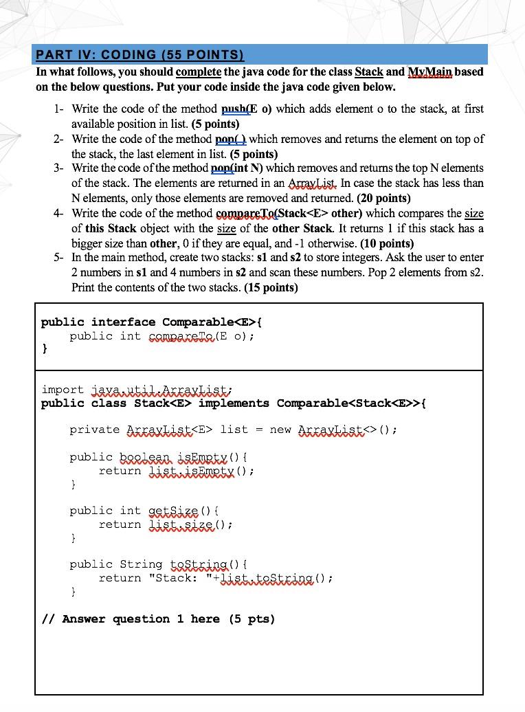 Solved PART IV: CODING (55 POINTS) In what follows, you | Chegg.com