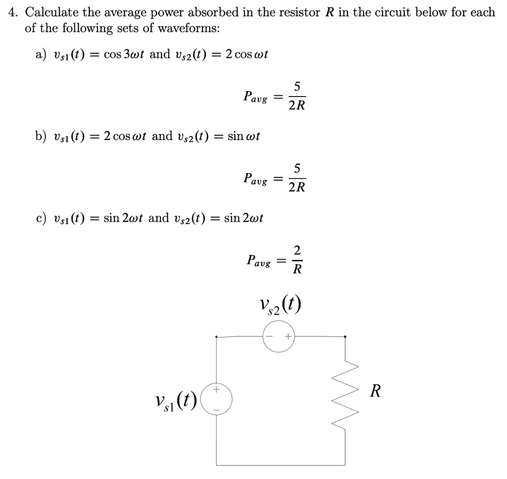 Solved Calculate the average power absorbed in the resistor | Chegg.com