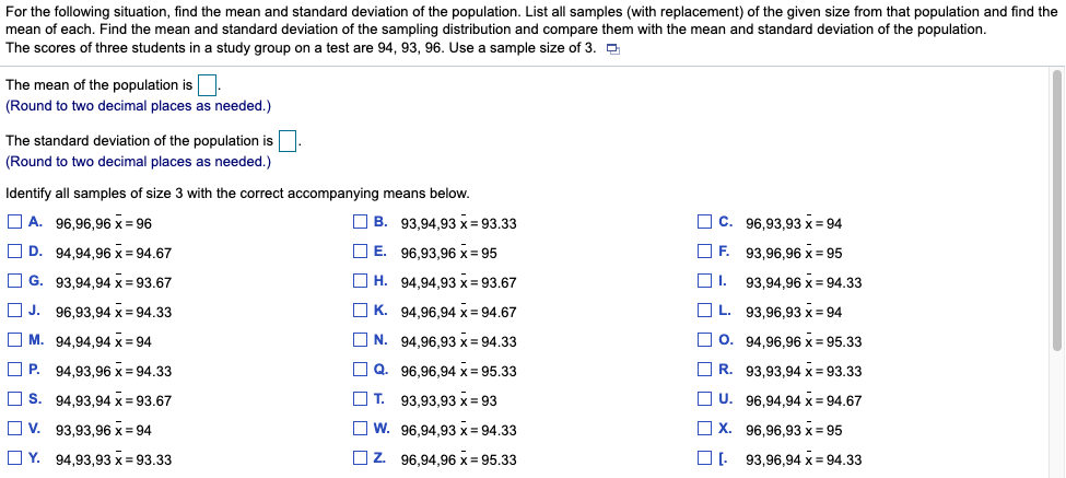 Solved For the following situation, find the mean and | Chegg.com
