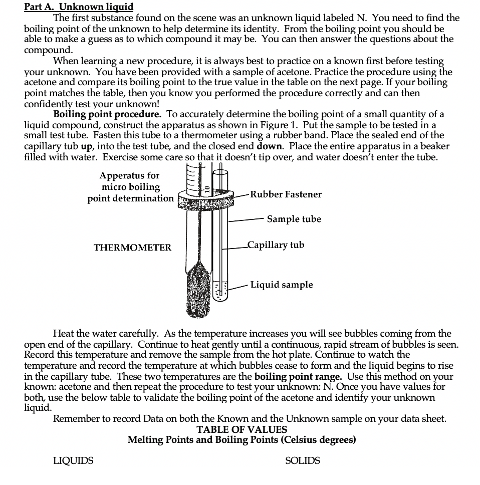 Part A. Unknown liquid The first substance found on | Chegg.com