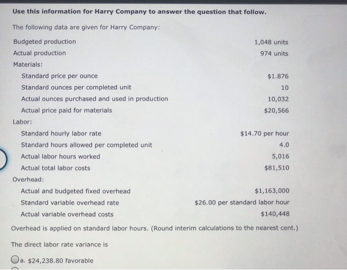 Solved Use this information for Harry Company to answer the
