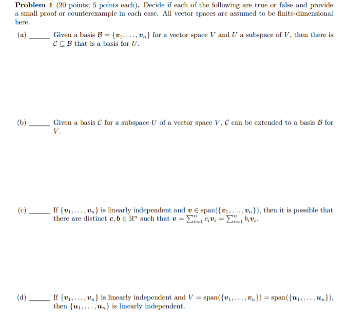 Solved Problem 1 (20 points; 5 points each). Decide if each | Chegg.com