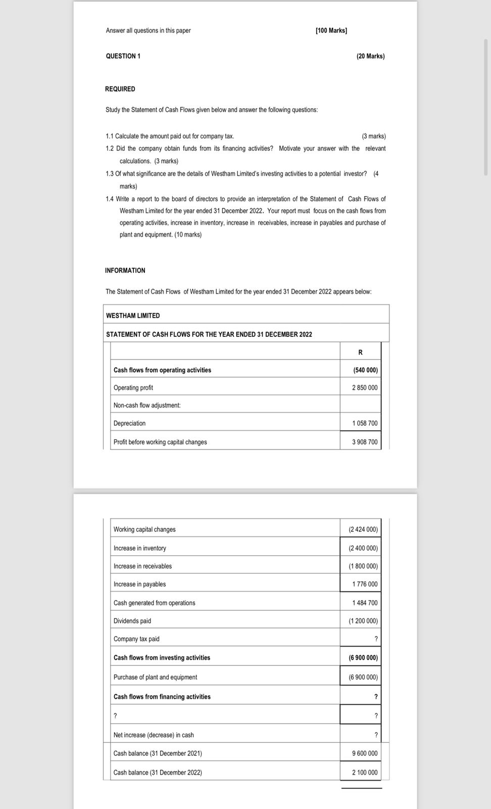 Solved REQUIRED Study the Statement of Cash Flows given | Chegg.com ...