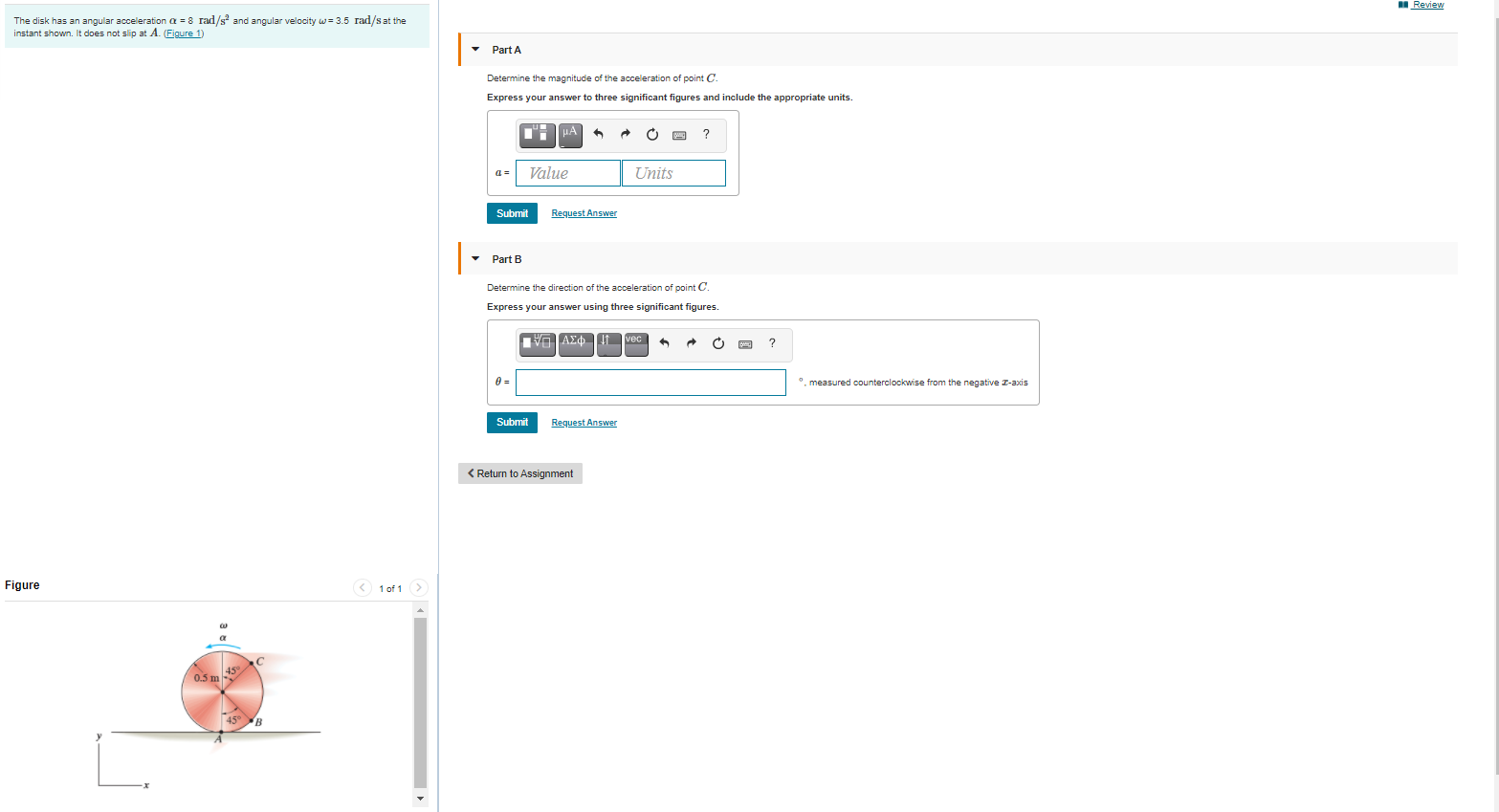 Solved - Review The disk has an angular acceleration a = 8 | Chegg.com