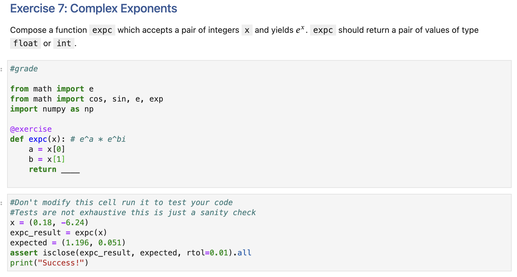 Solved Exercise 7: Complex Exponents Compose a function | Chegg.com