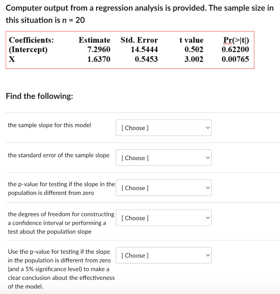 Solved Computer output from a regression analysis is | Chegg.com