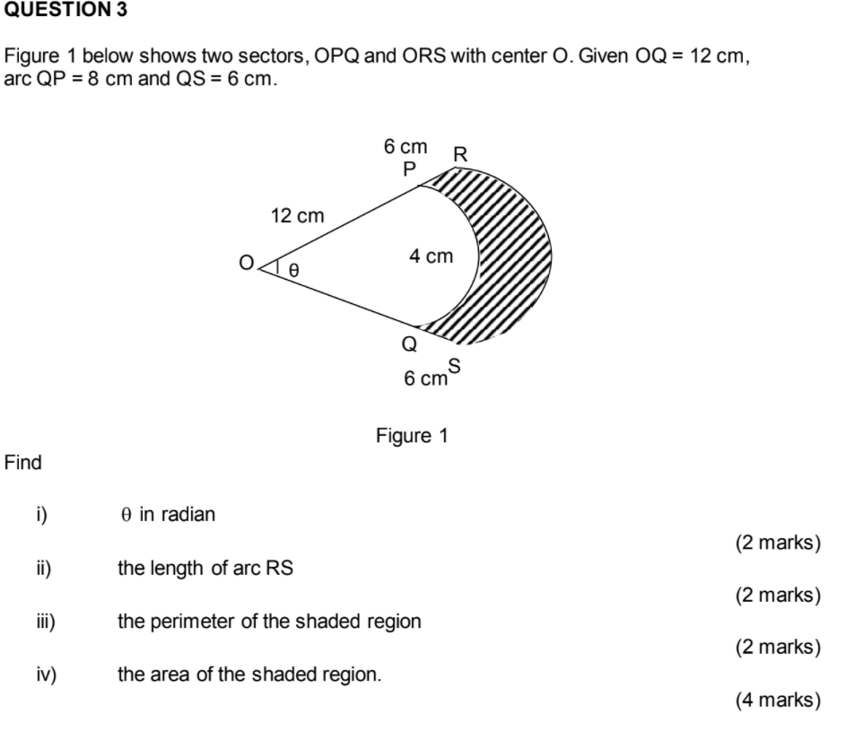 Solved QUESTION 3 Figure 1 below shows two sectors, OPQ and | Chegg.com