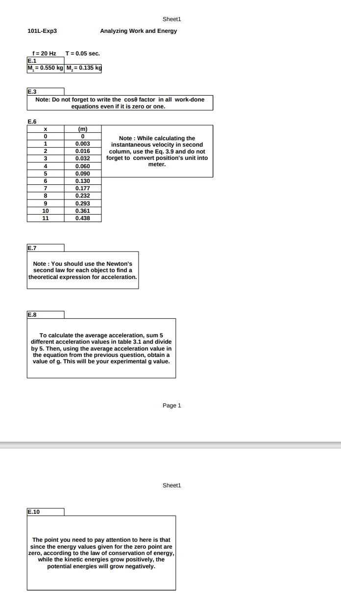 Solved 101L/103L EXPERIMENT 3. ANALYZING WORK AND ENERGY 3.1 | Chegg.com