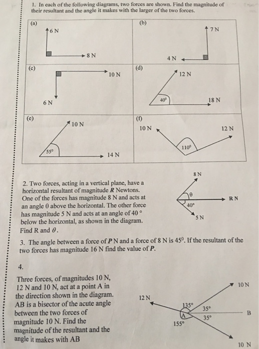 Solved 1. In each of the following diagrams, two forces are | Chegg.com