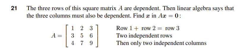Solved 21 — The three rows of this square matrix A are | Chegg.com