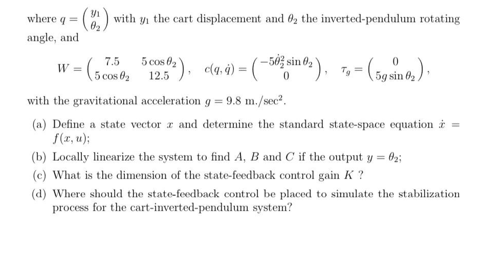 4. A cart-inverted-pendulum system has the following | Chegg.com