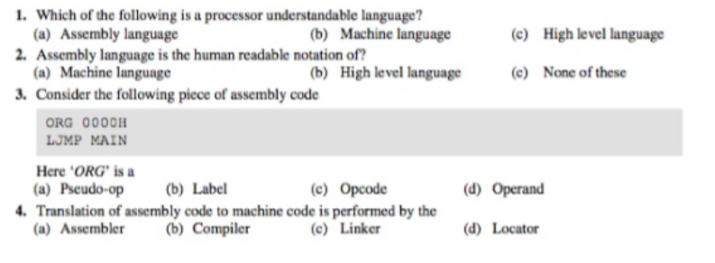 Solved (e) High level language 1. Which of the following is | Chegg.com