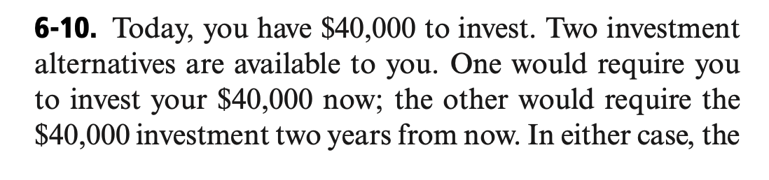 Solved 6-10. Today, You Have $40,000 To Invest. Two | Chegg.com