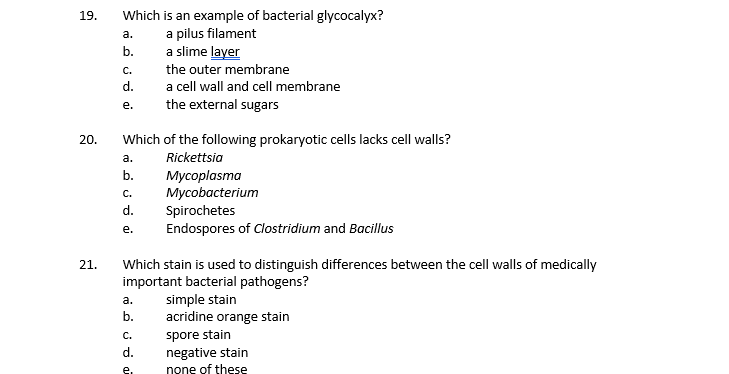 Solved 19. a. Which is an example of bacterial glycocalyx? a | Chegg.com