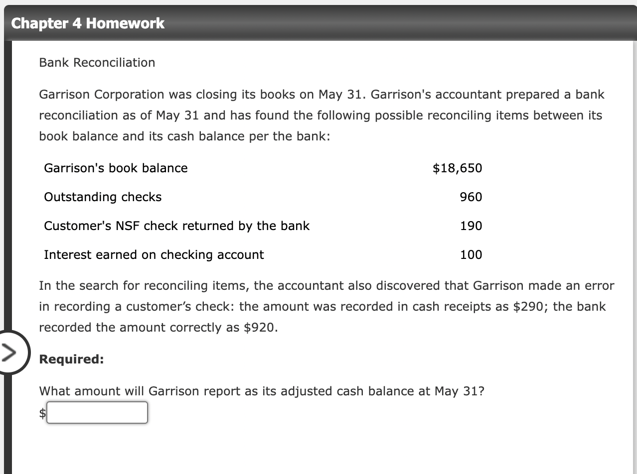 Solved Bank Reconciliation Garrison Corporation was closing